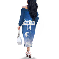 Custom Greece Football Family Matching Off The Shoulder Long Sleeve Dress and Hawaiian Shirt Go Ethniki Coat Of Arms Style