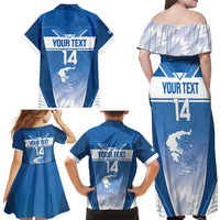 Custom Greece Football Family Matching Off Shoulder Maxi Dress and Hawaiian Shirt Go Ethniki Coat Of Arms Style