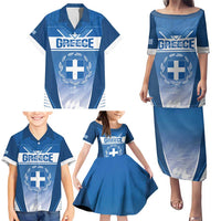 Custom Greece Football Family Matching Puletasi and Hawaiian Shirt Go Ethniki Coat Of Arms Style