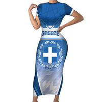 Custom Greece Football Family Matching Short Sleeve Bodycon Dress and Hawaiian Shirt Go Ethniki Coat Of Arms Style