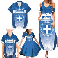 Custom Greece Football Family Matching Summer Maxi Dress and Hawaiian Shirt Go Ethniki Coat Of Arms Style