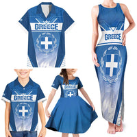 Custom Greece Football Family Matching Tank Maxi Dress and Hawaiian Shirt Go Ethniki Coat Of Arms Style