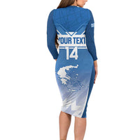 Custom Greece Football Long Sleeve Bodycon Dress Go Ethniki Coat Of Arms Style