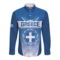 Custom Greece Football Long Sleeve Button Shirt Go Ethniki Coat Of Arms Style