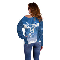 Custom Greece Football Off Shoulder Sweater Go Ethniki Coat Of Arms Style