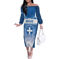 Custom Greece Football Off The Shoulder Long Sleeve Dress Go Ethniki Coat Of Arms Style