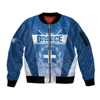 Custom Greece Football Sleeve Zip Bomber Jacket Go Ethniki Coat Of Arms Style
