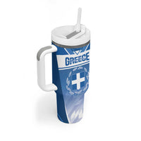 Custom Greece Football Tumbler With Handle Go Ethniki Coat Of Arms Style