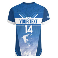 Custom Greece Football Women V-Neck T-Shirt Go Ethniki Coat Of Arms Style