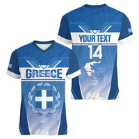 Custom Greece Football Women V-Neck T-Shirt Go Ethniki Coat Of Arms Style