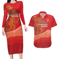 Custom Armenia Football Couples Matching Long Sleeve Bodycon Dress and Hawaiian Shirt Come On Havakakan