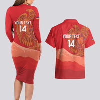 Custom Armenia Football Couples Matching Long Sleeve Bodycon Dress and Hawaiian Shirt Come On Havakakan