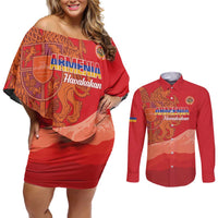 Custom Armenia Football Couples Matching Off Shoulder Short Dress and Long Sleeve Button Shirt Come On Havakakan
