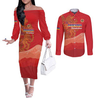 Custom Armenia Football Couples Matching Off The Shoulder Long Sleeve Dress and Long Sleeve Button Shirt Come On Havakakan