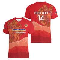 Custom Armenia Football Women V-Neck T-Shirt Come On Havakakan