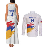 Custom Armenia Football Couples Matching Tank Maxi Dress and Long Sleeve Button Shirt Armenian Map Knot Pattern