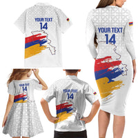 Custom Armenia Football Family Matching Long Sleeve Bodycon Dress and Hawaiian Shirt Armenian Map Knot Pattern
