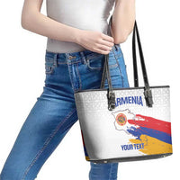 Custom Armenia Football Leather Tote Bag Armenian Map Knot Pattern