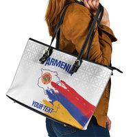 Custom Armenia Football Leather Tote Bag Armenian Map Knot Pattern