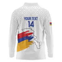 Custom Armenia Football Long Sleeve Polo Shirt Armenian Map Knot Pattern