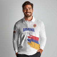 Custom Armenia Football Long Sleeve Polo Shirt Armenian Map Knot Pattern
