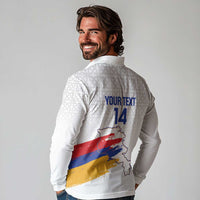 Custom Armenia Football Long Sleeve Polo Shirt Armenian Map Knot Pattern