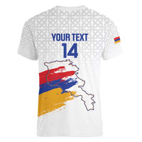 Custom Armenia Football Women V-Neck T-Shirt Armenian Map Knot Pattern