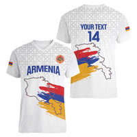 Custom Armenia Football Women V-Neck T-Shirt Armenian Map Knot Pattern