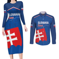 Custom Slovakia Football Couples Matching Long Sleeve Bodycon Dress and Long Sleeve Button Shirt Come On Sokoli Falcon Pattern
