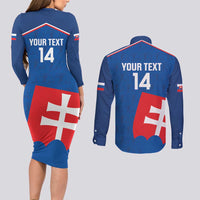 Custom Slovakia Football Couples Matching Long Sleeve Bodycon Dress and Long Sleeve Button Shirt Come On Sokoli Falcon Pattern