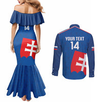 Custom Slovakia Football Couples Matching Mermaid Dress and Long Sleeve Button Shirt Come On Sokoli Falcon Pattern