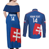 Custom Slovakia Football Couples Matching Off Shoulder Maxi Dress and Long Sleeve Button Shirt Come On Sokoli Falcon Pattern