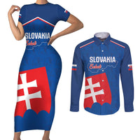 Custom Slovakia Football Couples Matching Short Sleeve Bodycon Dress and Long Sleeve Button Shirt Come On Sokoli Falcon Pattern