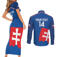 Custom Slovakia Football Couples Matching Short Sleeve Bodycon Dress and Long Sleeve Button Shirt Come On Sokoli Falcon Pattern