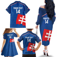 Custom Slovakia Football Family Matching Off The Shoulder Long Sleeve Dress and Hawaiian Shirt Come On Sokoli Falcon Pattern