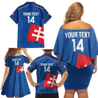 Custom Slovakia Football Family Matching Off Shoulder Short Dress and Hawaiian Shirt Come On Sokoli Falcon Pattern