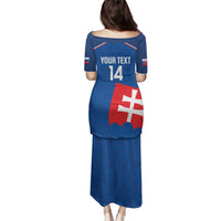 Custom Slovakia Football Family Matching Puletasi and Hawaiian Shirt Come On Sokoli Falcon Pattern