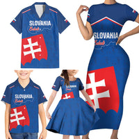 Custom Slovakia Football Family Matching Short Sleeve Bodycon Dress and Hawaiian Shirt Come On Sokoli Falcon Pattern