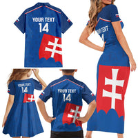 Custom Slovakia Football Family Matching Short Sleeve Bodycon Dress and Hawaiian Shirt Come On Sokoli Falcon Pattern