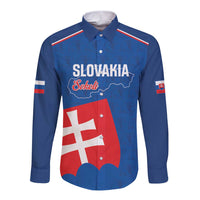 Custom Slovakia Football Long Sleeve Button Shirt Come On Sokoli Falcon Pattern