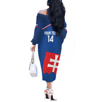Custom Slovakia Football Off The Shoulder Long Sleeve Dress Come On Sokoli Falcon Pattern