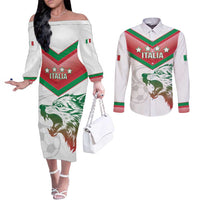 Custom Italy Football Couples Matching Off The Shoulder Long Sleeve Dress and Long Sleeve Button Shirt Go Gli Azzurri Italian Wolf