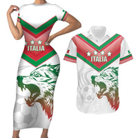 Custom Italy Football Couples Matching Short Sleeve Bodycon Dress and Hawaiian Shirt Go Gli Azzurri Italian Wolf