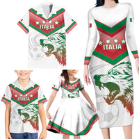 Custom Italy Football Family Matching Long Sleeve Bodycon Dress and Hawaiian Shirt Go Gli Azzurri Italian Wolf
