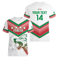 Custom Italy Football Women V-Neck T-Shirt Go Gli Azzurri Italian Wolf