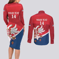 Custom Serbia Football Couples Matching Long Sleeve Bodycon Dress and Long Sleeve Button Shirt Come On Ealges Coat Of Arms Style