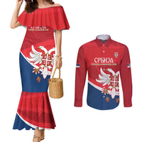 Custom Serbia Football Couples Matching Mermaid Dress and Long Sleeve Button Shirt Come On Ealges Coat Of Arms Style
