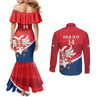 Custom Serbia Football Couples Matching Mermaid Dress and Long Sleeve Button Shirt Come On Ealges Coat Of Arms Style