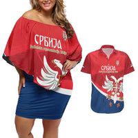 Custom Serbia Football Couples Matching Off Shoulder Short Dress and Hawaiian Shirt Come On Ealges Coat Of Arms Style