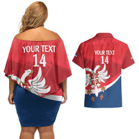 Custom Serbia Football Couples Matching Off Shoulder Short Dress and Hawaiian Shirt Come On Ealges Coat Of Arms Style